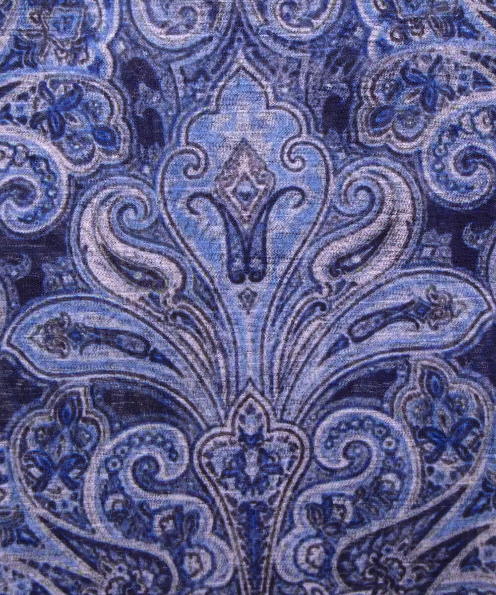 Blue Colour Paisley Print Chiffon Fabric
