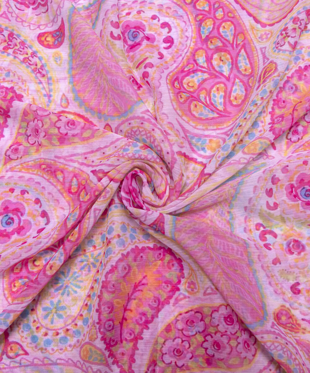 Pink Colour Paisley Printed Chiffon Fabric