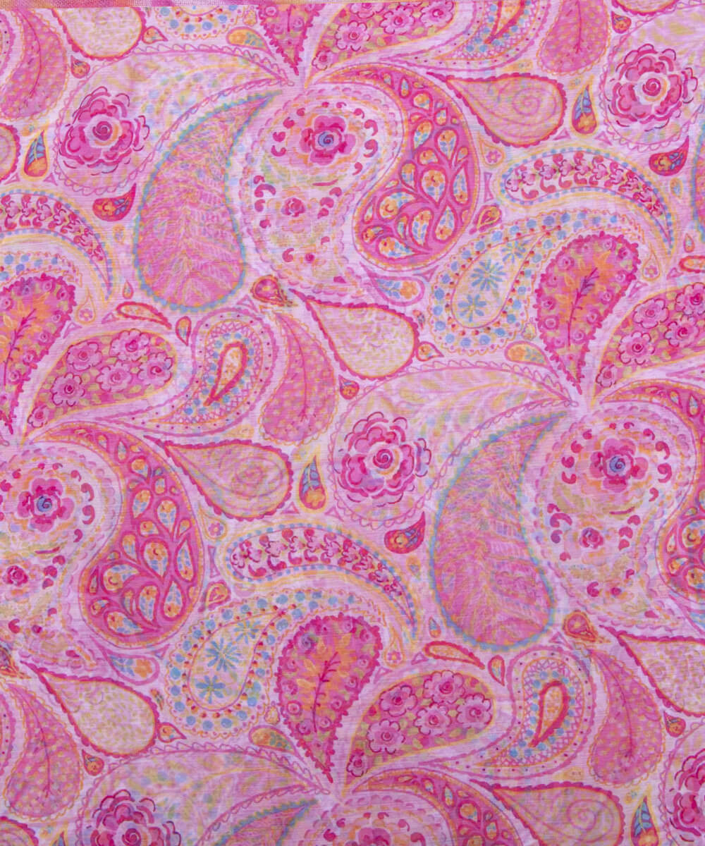 Pink Colour Paisley Printed Chiffon Fabric