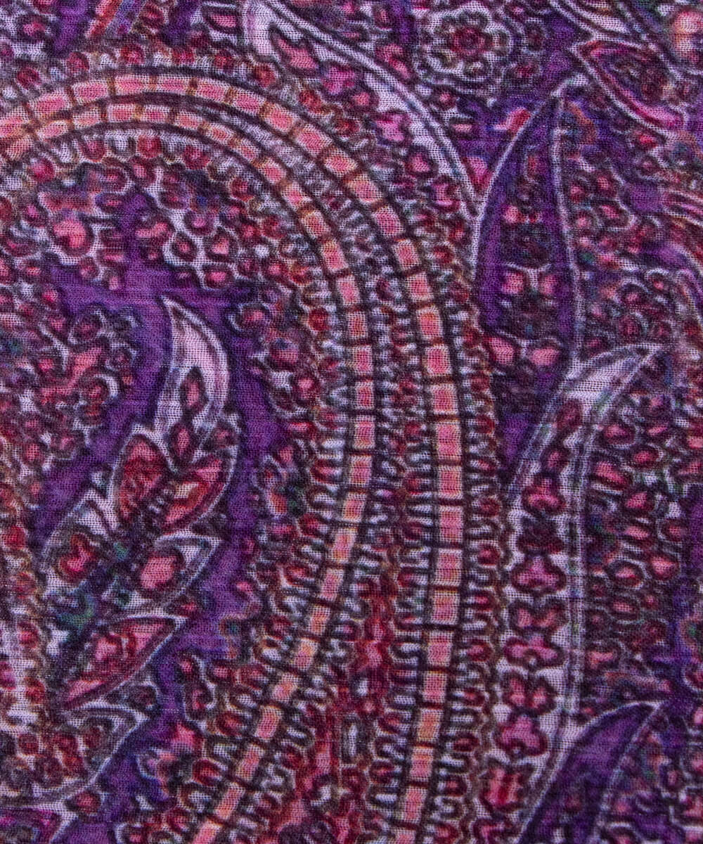 Purple Colour Paisley Print Chiffon Fabric