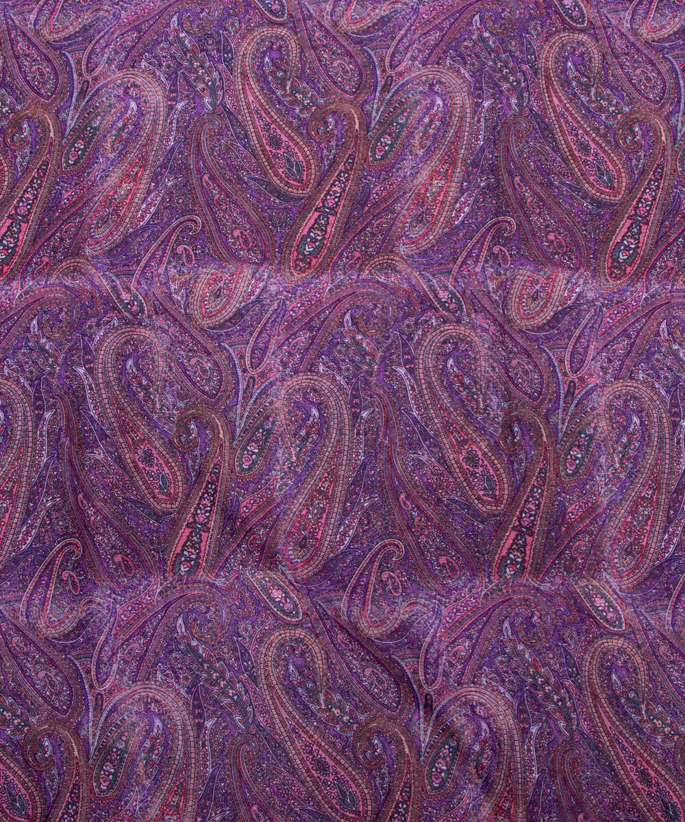 Purple Colour Paisley Print Chiffon Fabric