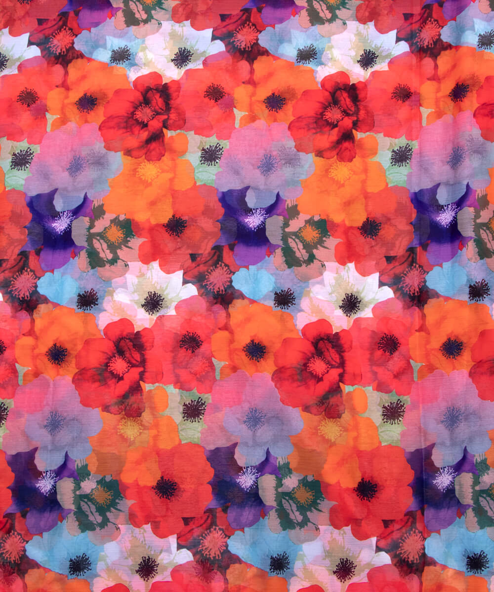 Multi Colour Floral Print Chiffon Fabric