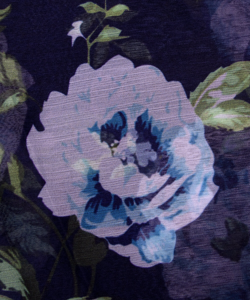 Dark Blue Colour Floral Print Chiffon Fabric