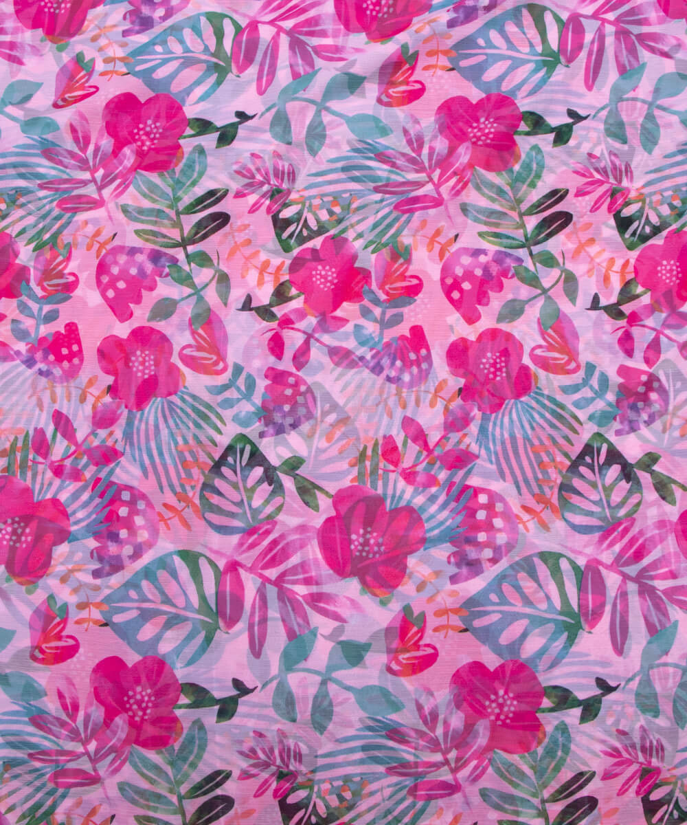 Pink Colour Floral Print Chiffon Fabric