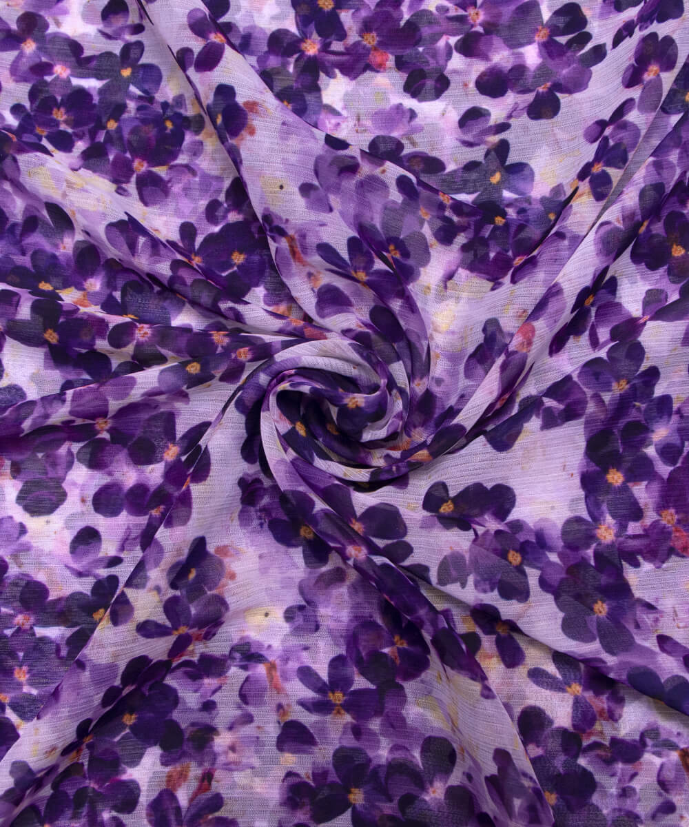 Purple Colour Floral Print Chiffon Fabric