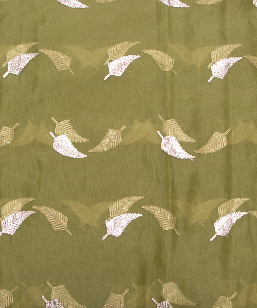 Mehendi Green Colour leaf Embroidery Organza Silk Fabric