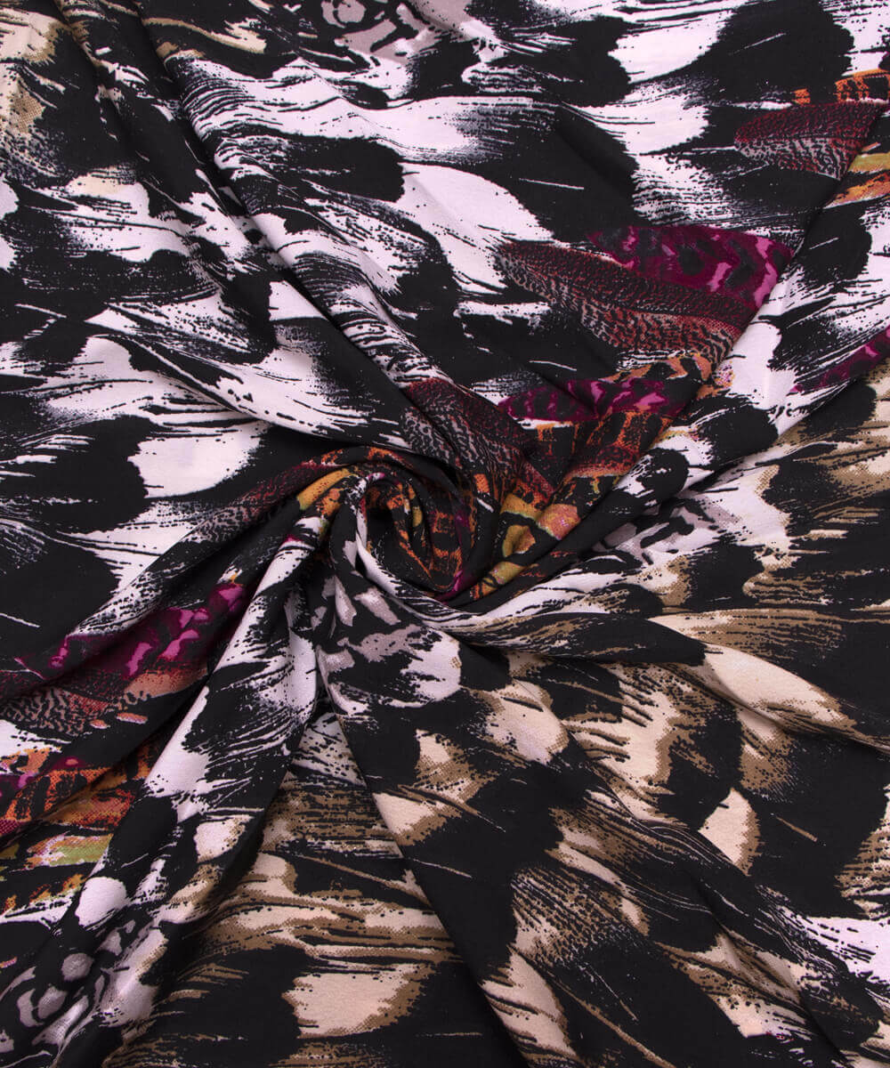 Black Colour Animal Print Crepe Fabric