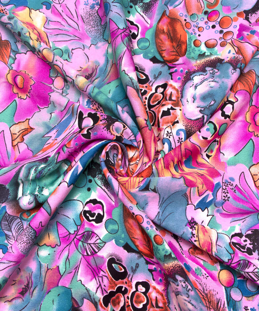 Pink Colour Floral Print Crepe Fabric