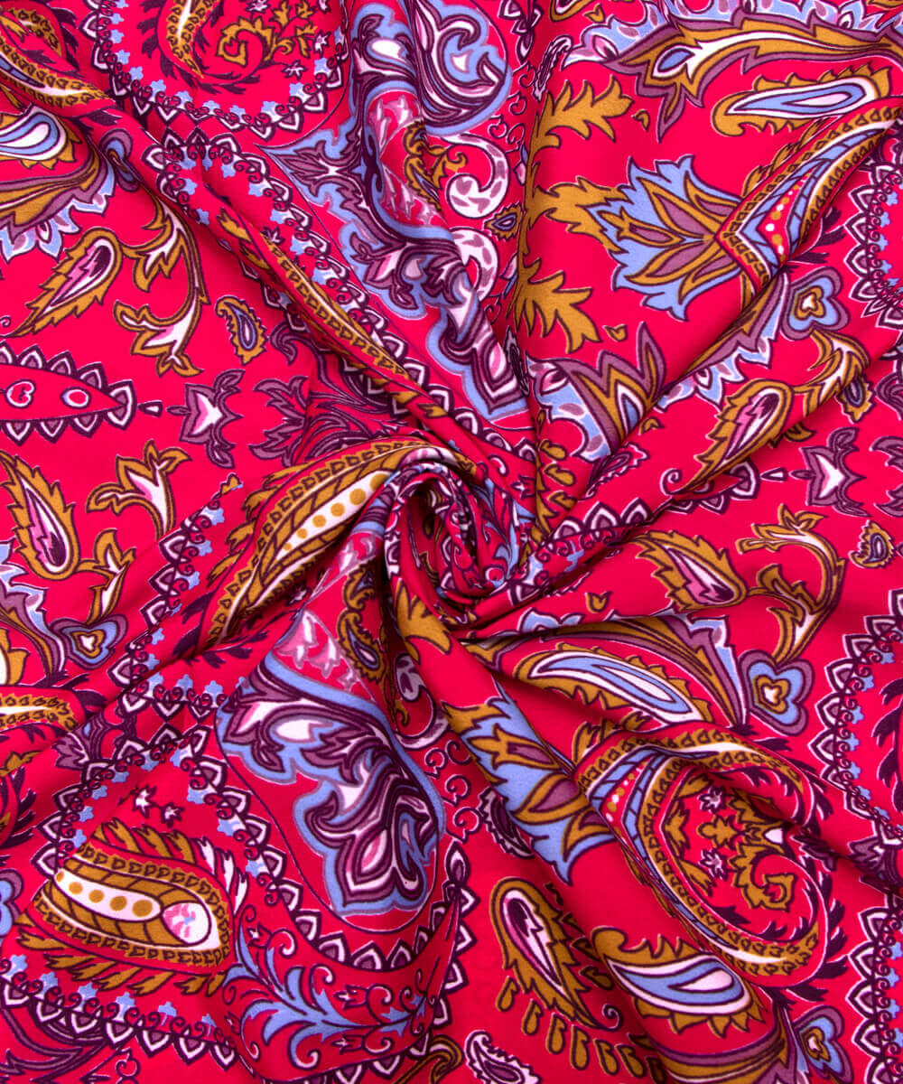 Gajari Colour Paisley Print Crepe Fabric