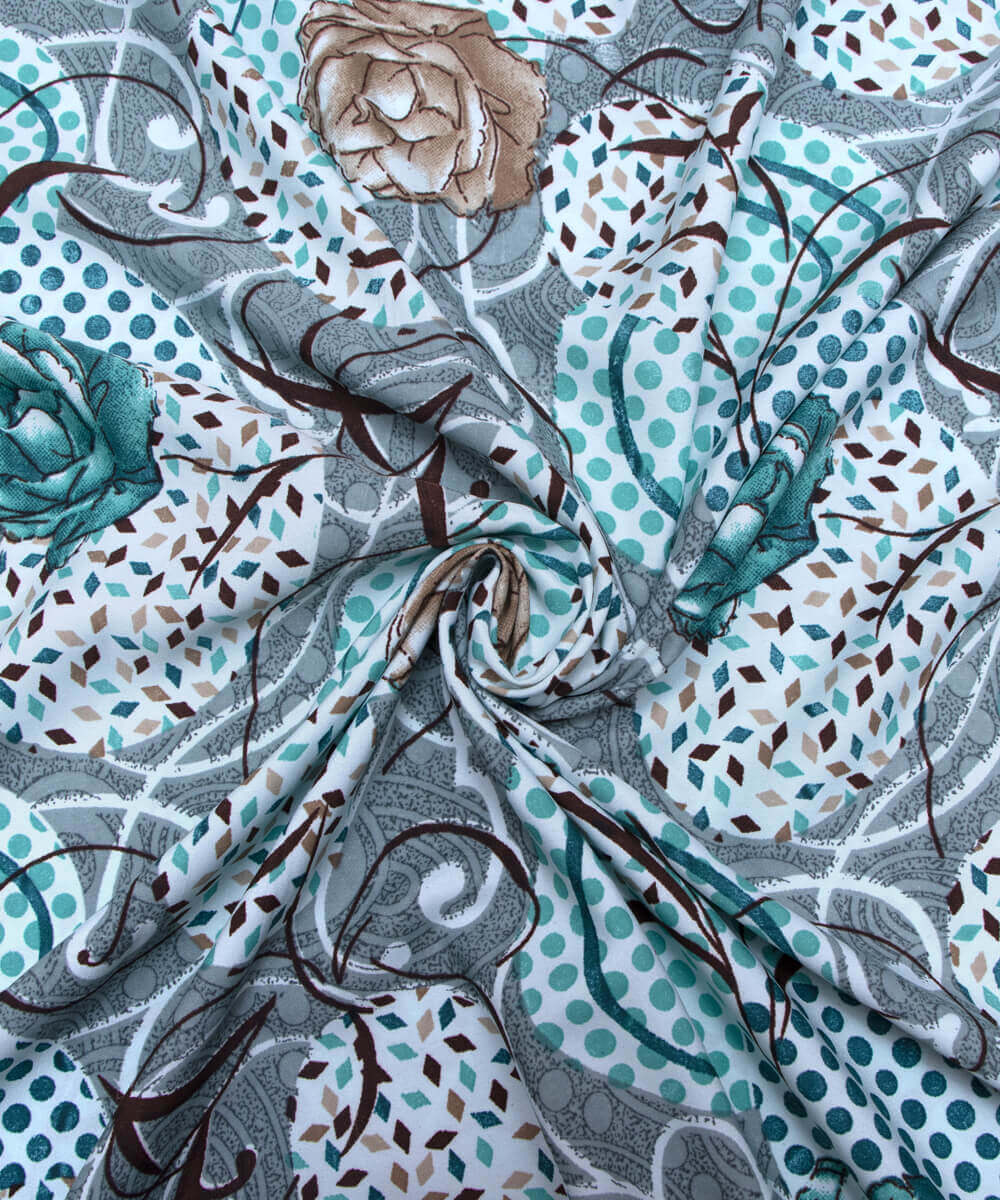 Light Blue Colour Floral Print Crepe Fabric