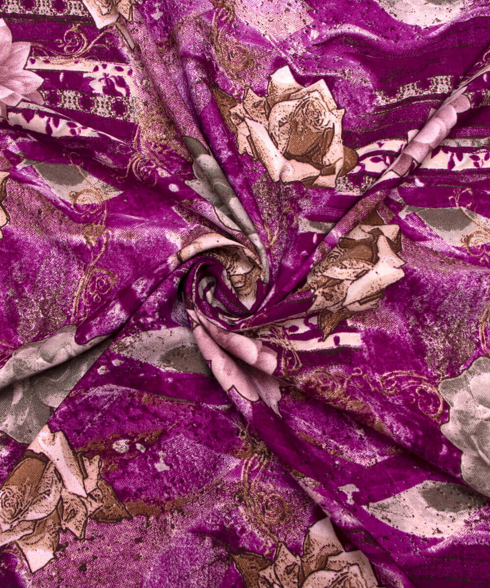 Purple Colour Floral Print Crepe Fabric