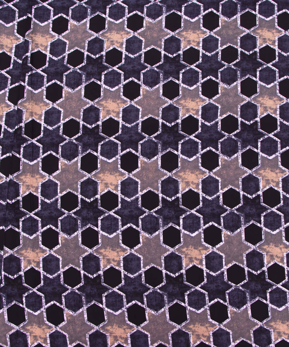 Black Colour Geometric Print Crepe Fabric