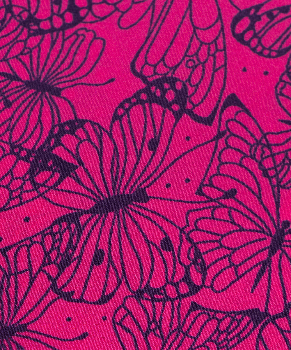 Magenta Colour Butterfly Print Crepe Fabric