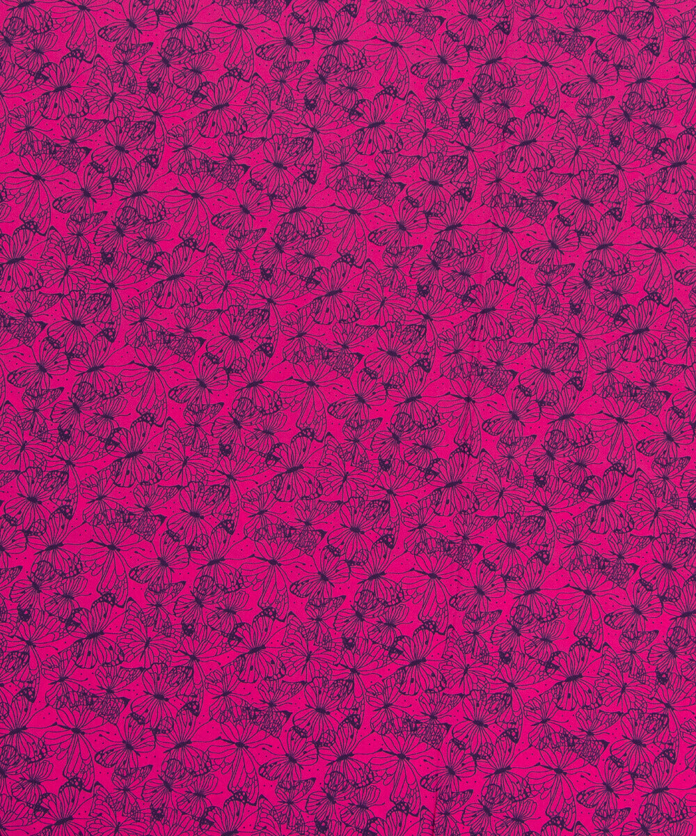 Magenta Colour Butterfly Print Crepe Fabric
