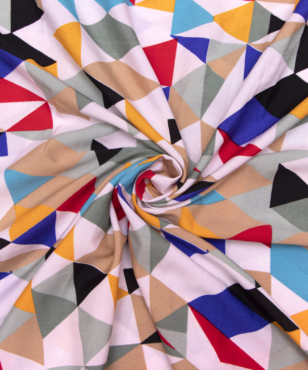Multi Colour Geometric Print Crepe Fabric