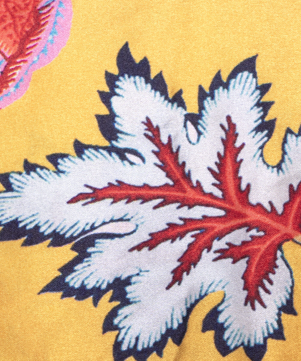 Yellow Mustard Colour Floral Print Satin Fabric