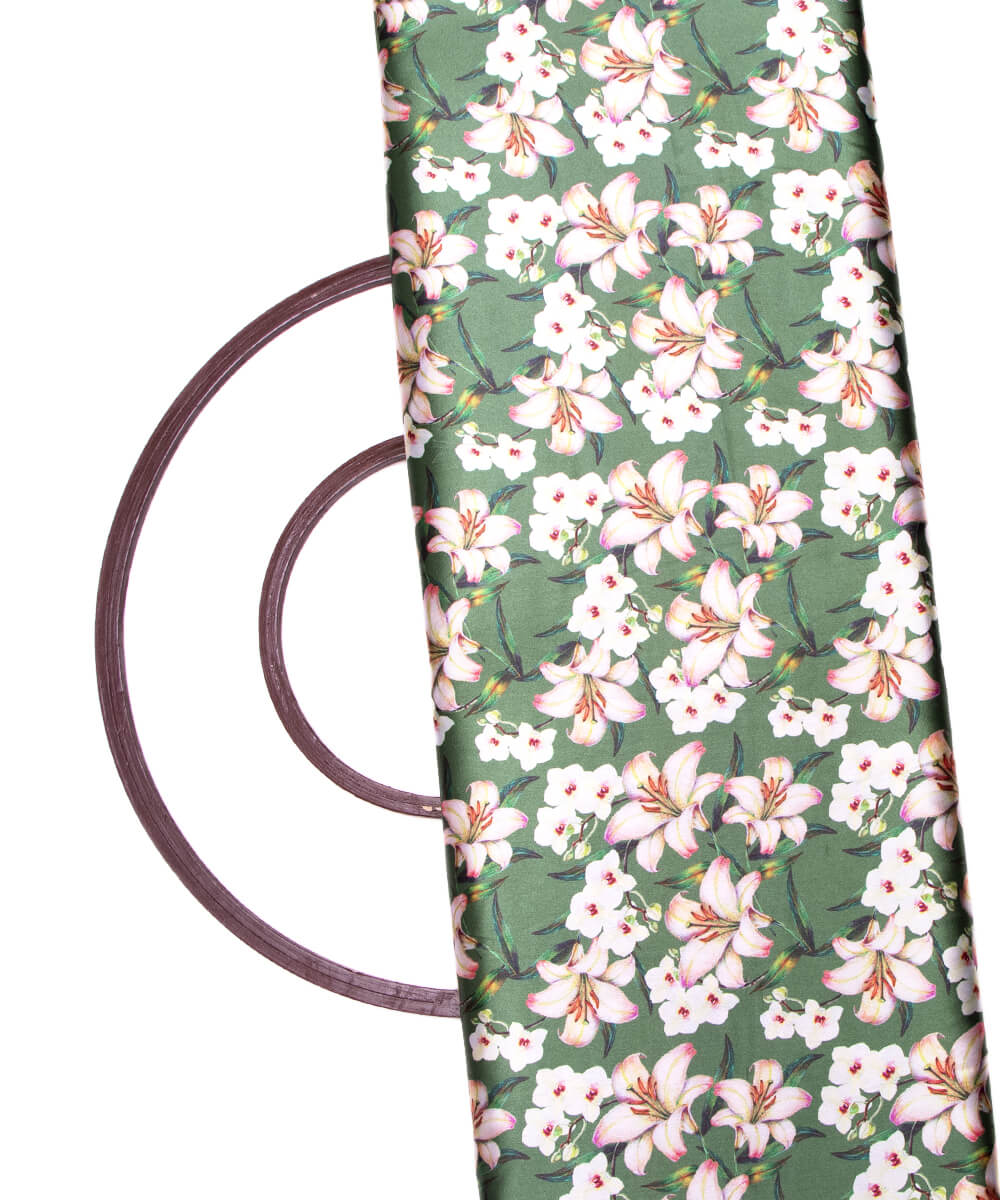 Green Colour Floral Print Satin Fabric