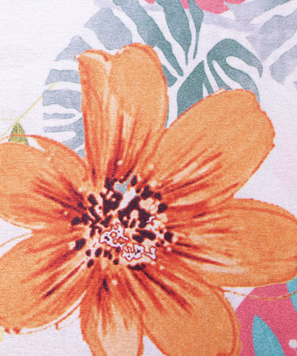 White Colour Floral Print Satin Fabric