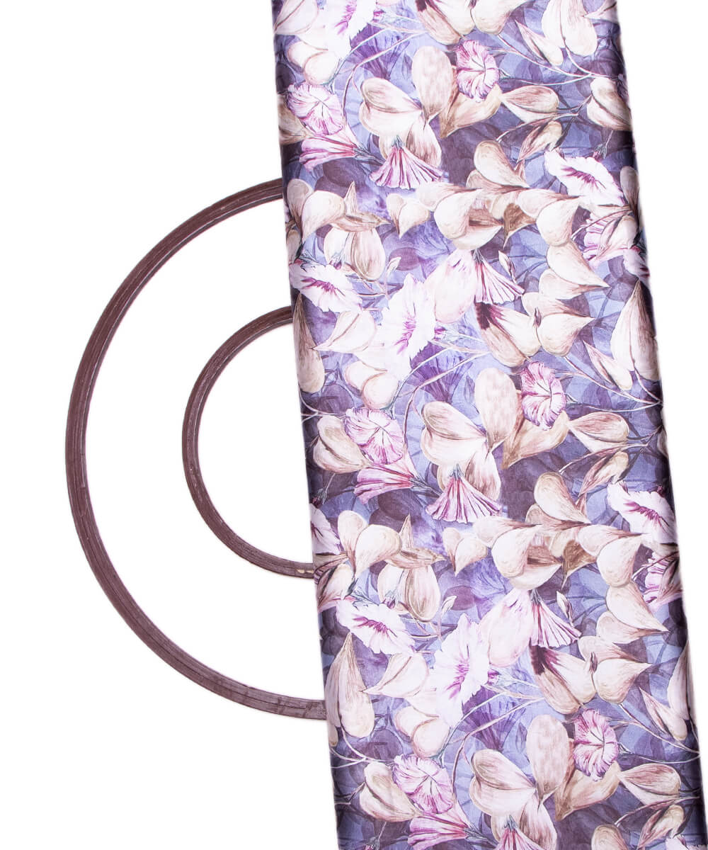Greyish Blue Colour Leaf Print Satin Fabric