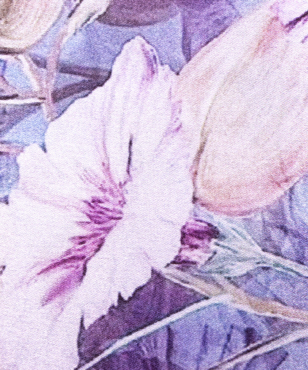 Greyish Blue Colour Leaf Print Satin Fabric