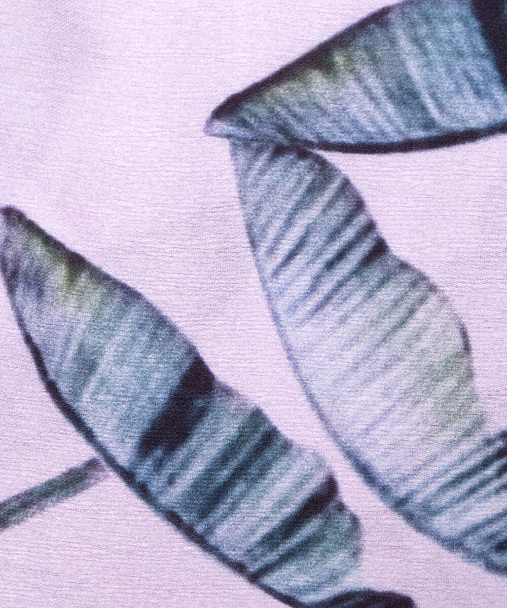 White Colour Leaf Print Satin Fabric