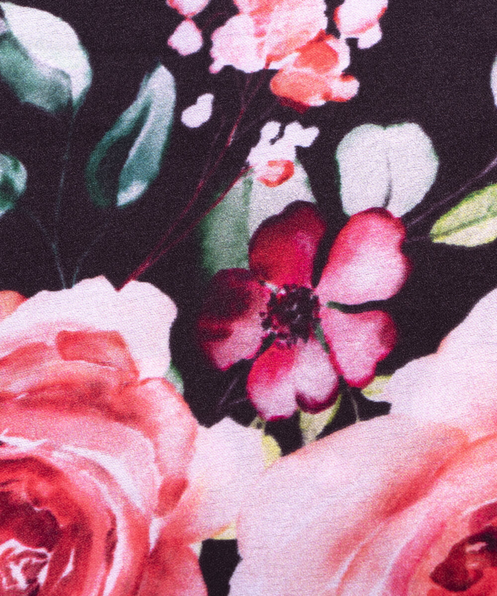 Black Colour Floral Print Satin Fabric