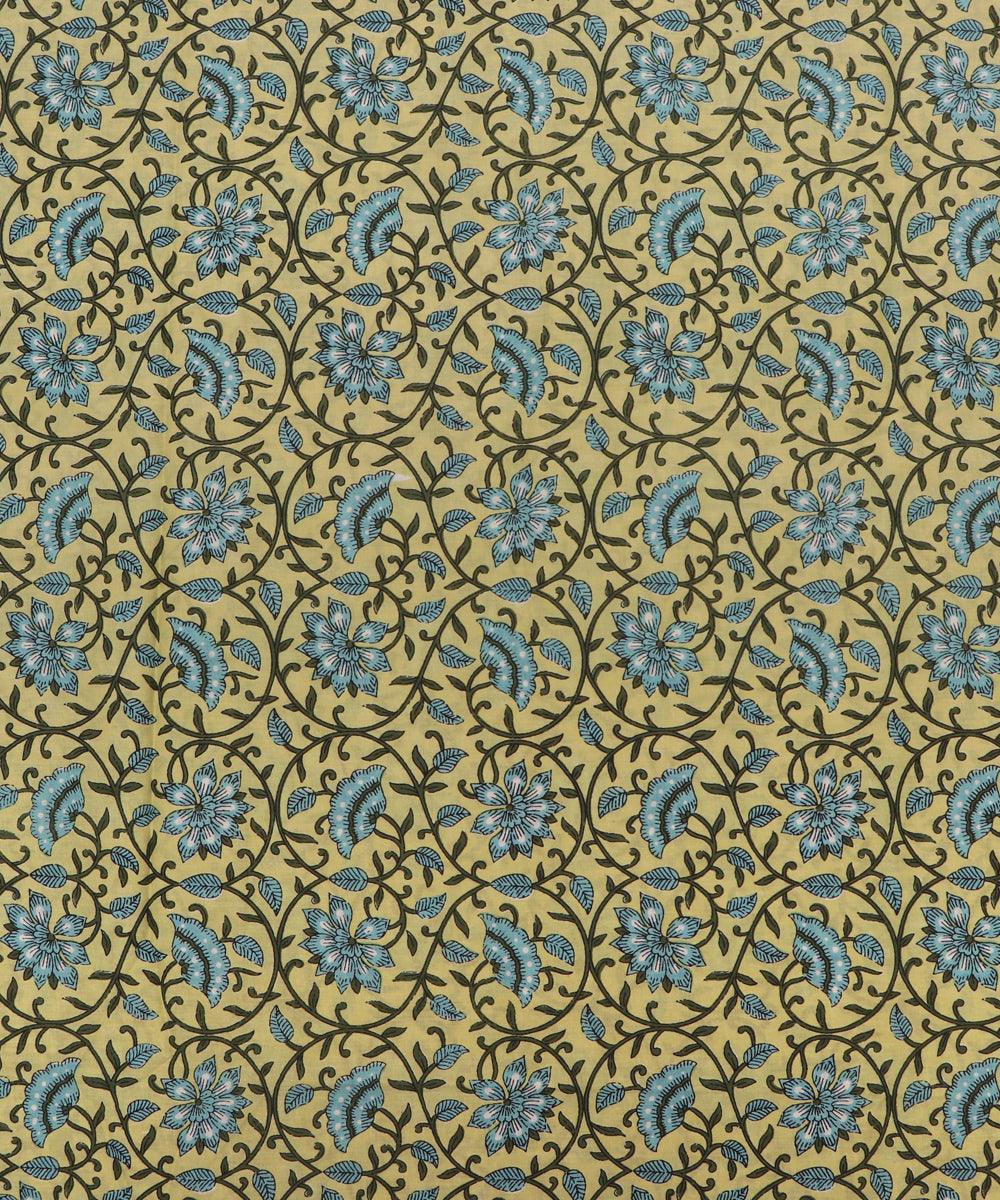 Lime Green Colour Floral Print Cotton Fabric - Fabric Dekho