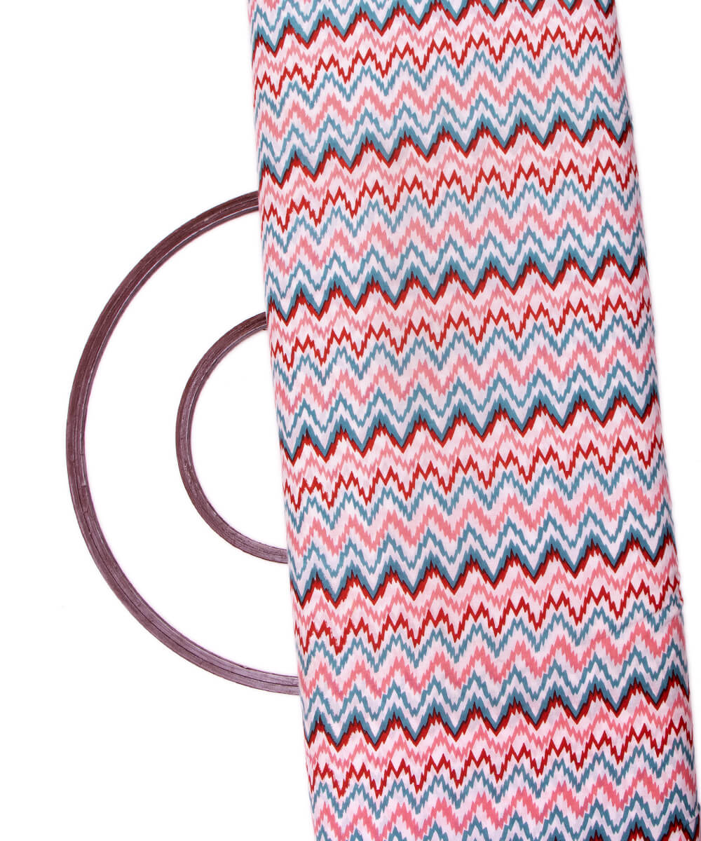 White Colour Zig Zag Print Cotton Fabric
