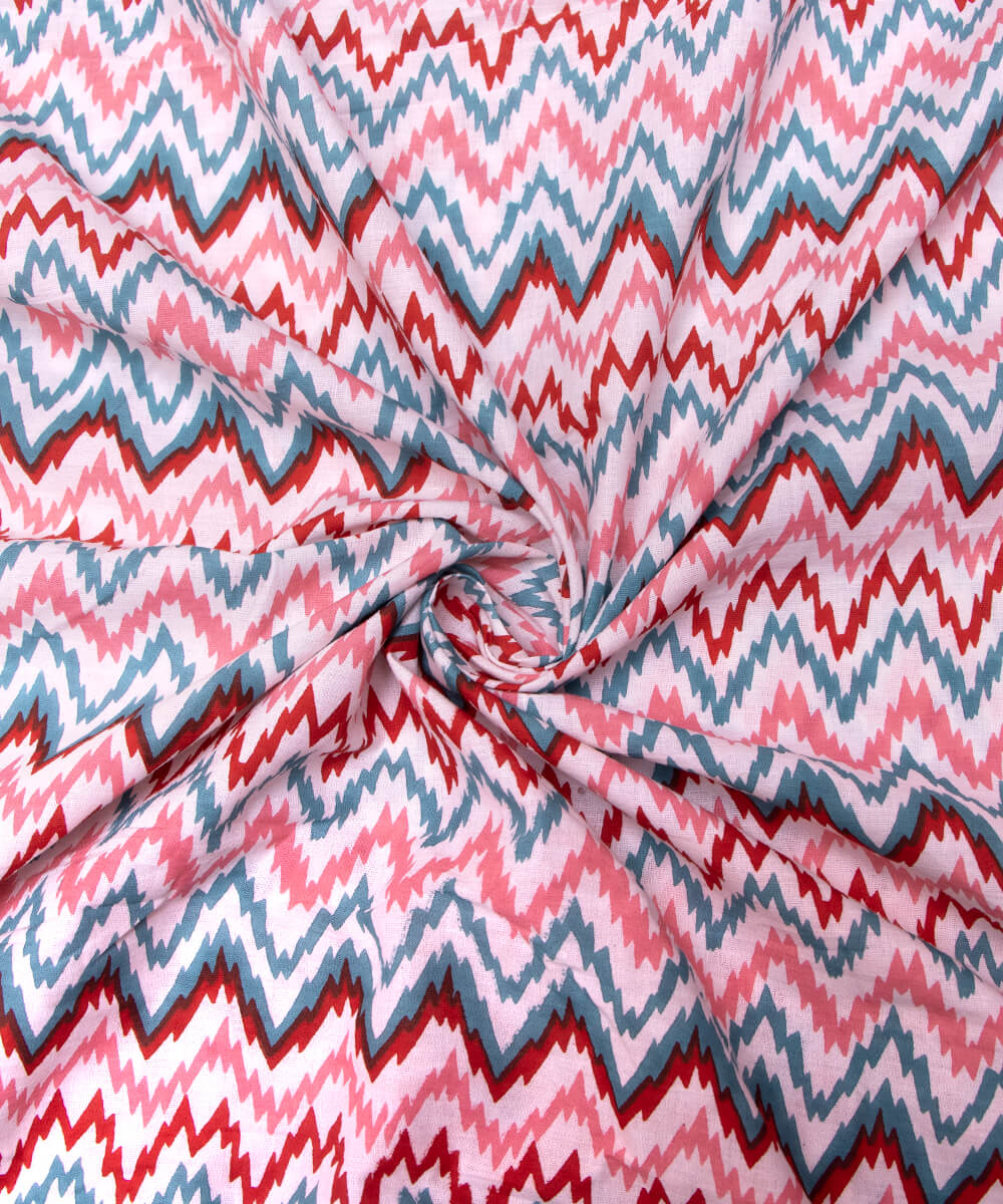 White Colour Zig Zag Print Cotton Fabric