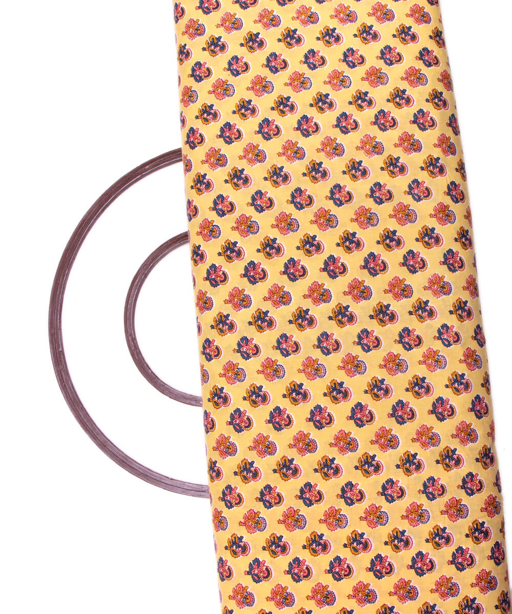 Light Yellow Colour Butti Print Cotton Fabric