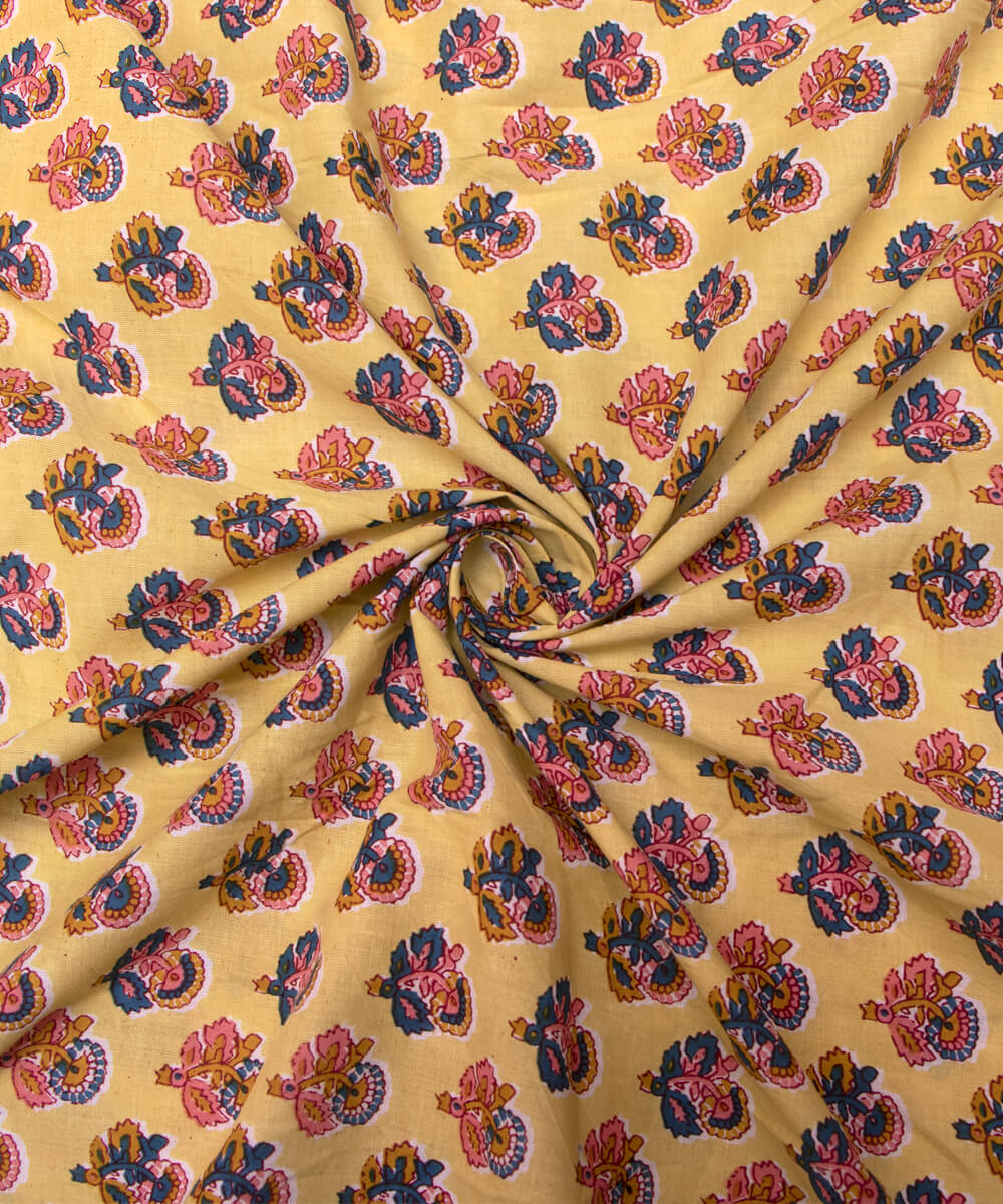 Light Yellow Colour Butti Print Cotton Fabric