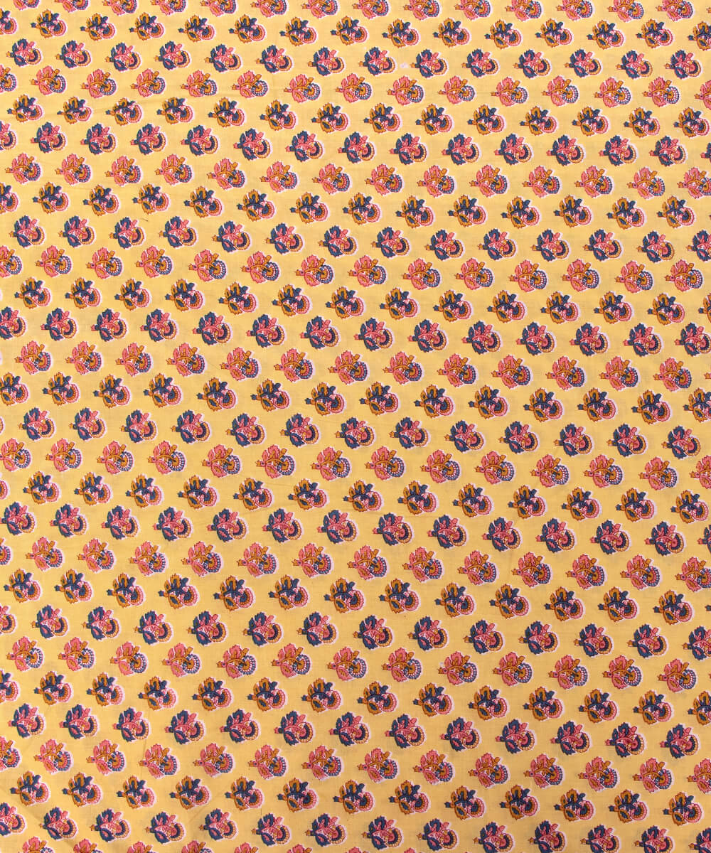Light Yellow Colour Butti Print Cotton Fabric