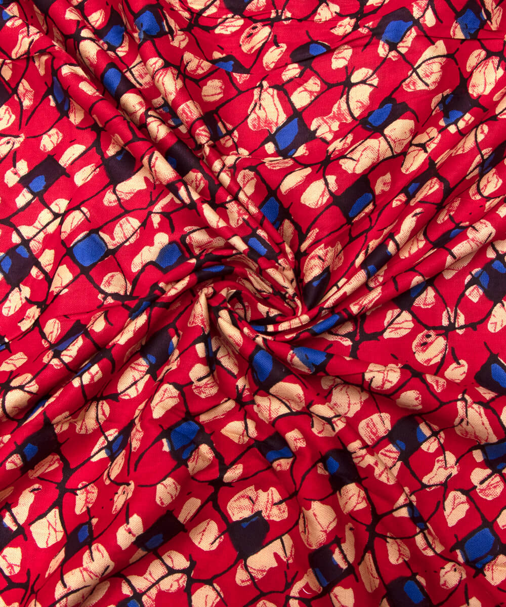 Red Colour Abstract Print Rayon Fabric
