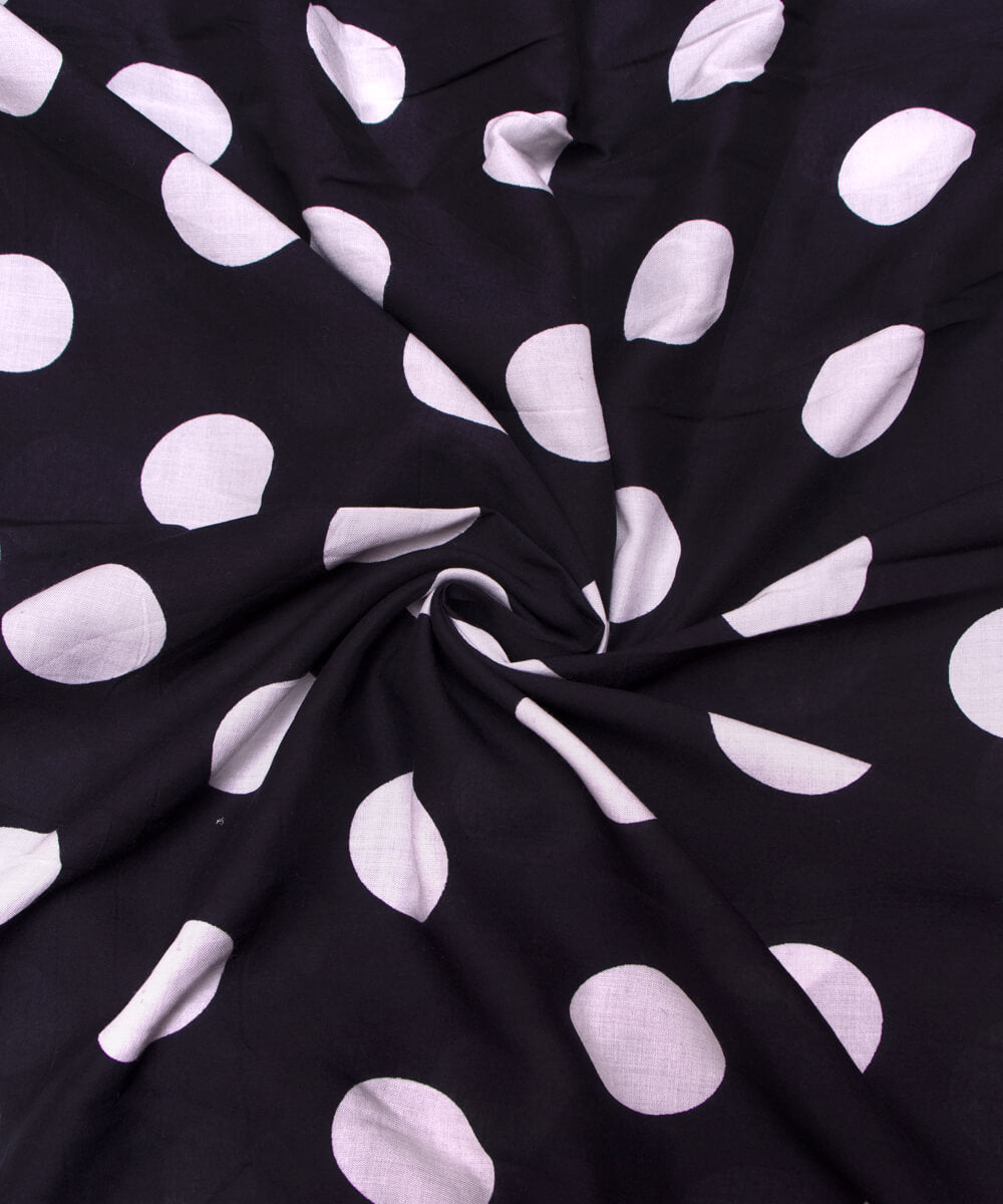 Black Colour Polka Dots Print Modal Silk Fabric