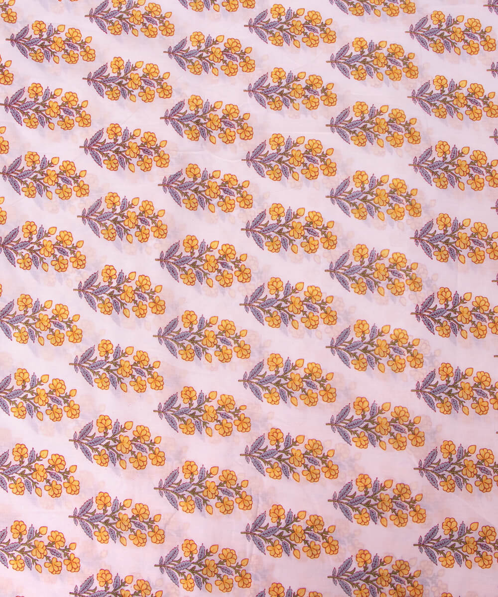 White Colour Floral Print Cotton Fabric