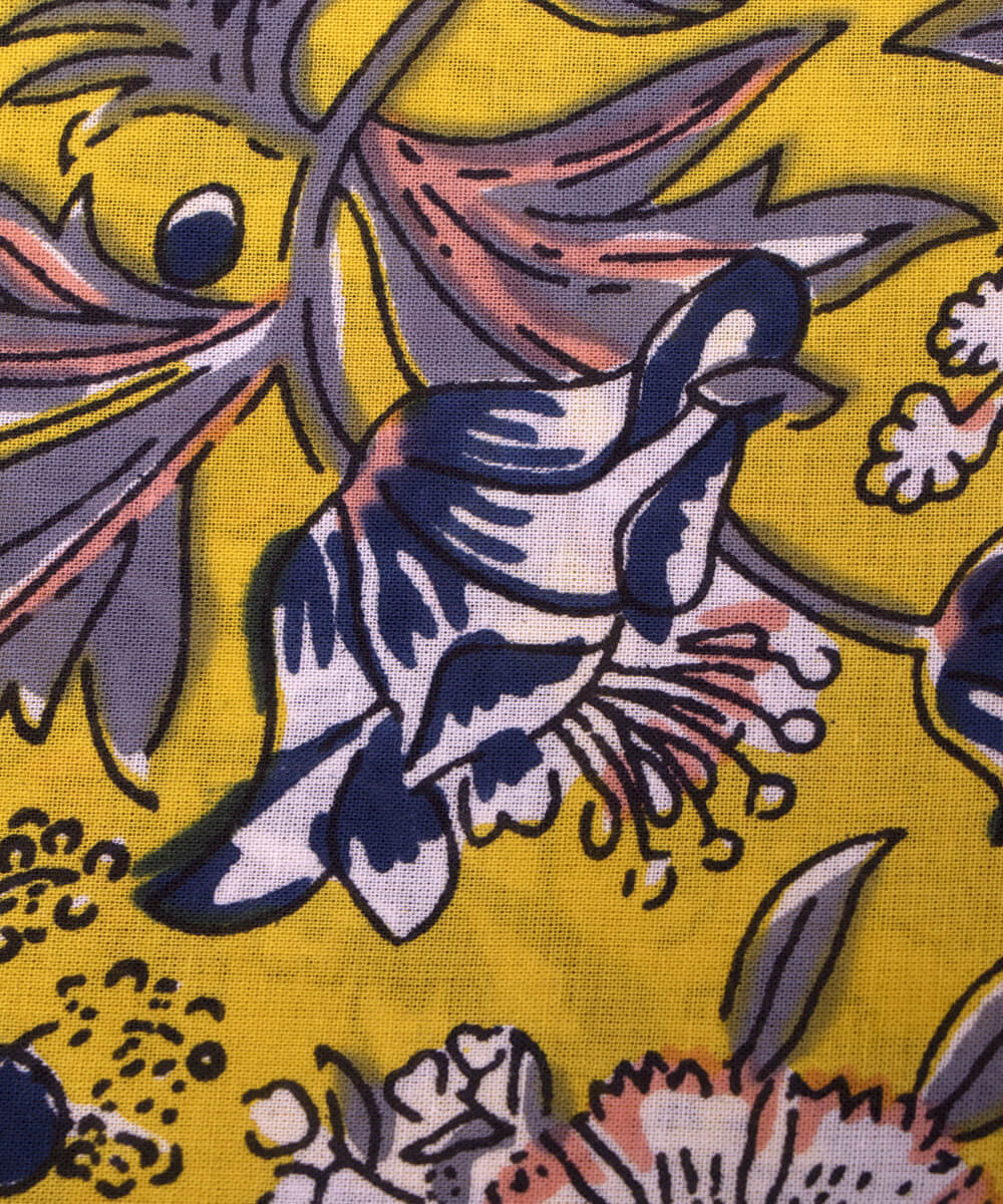 Yellow Colour Floral Print Cotton Fabric