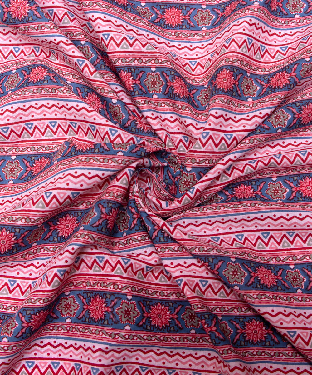 Pink Colour Abstract Print Cotton Fabric