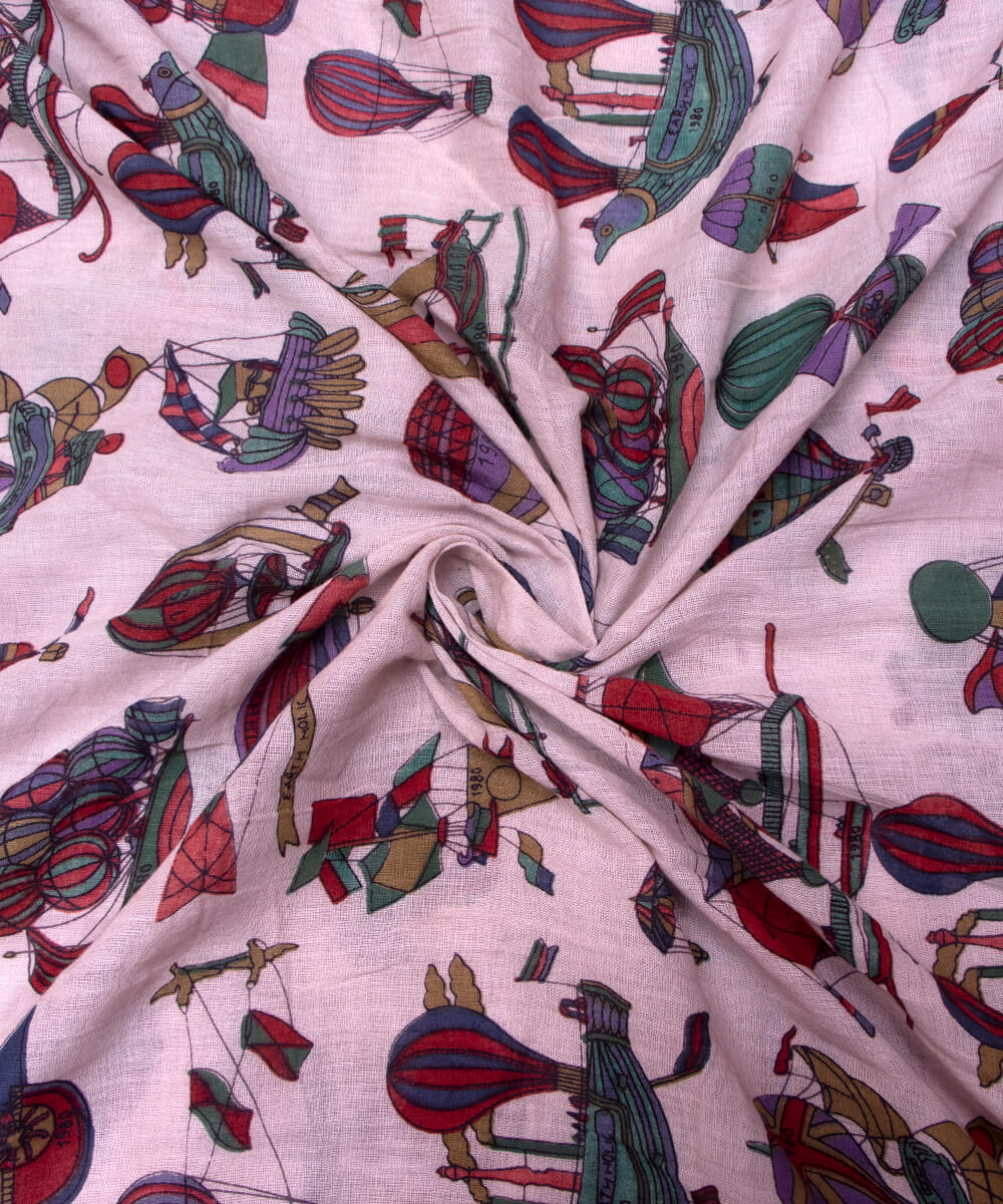 White Colour Kids Print Mulmul Cotton Fabric