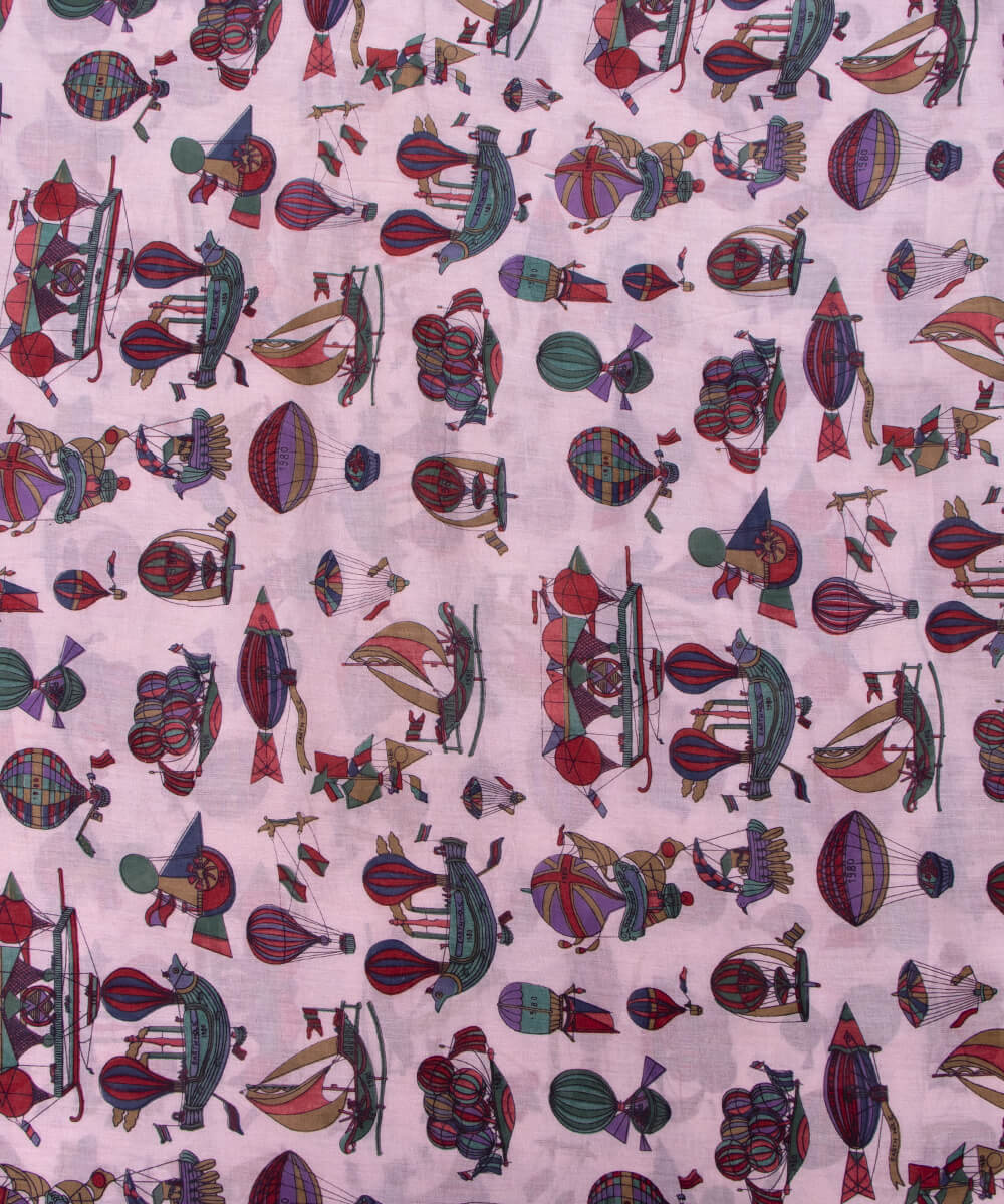 White Colour Kids Print Mulmul Cotton Fabric