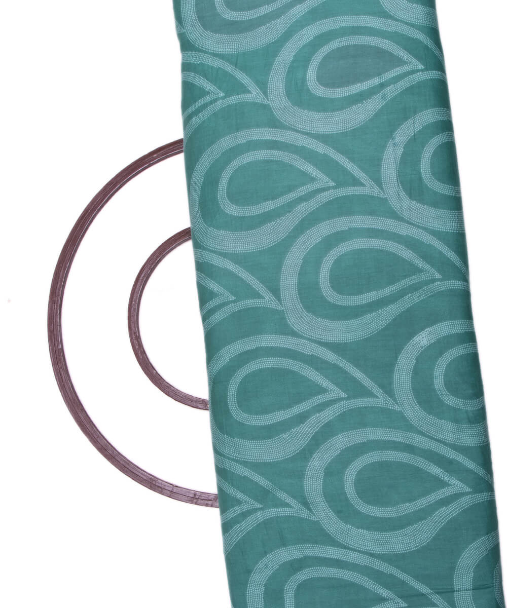 Sea Green Colour Paisley Print Mulmul Cotton Fabric