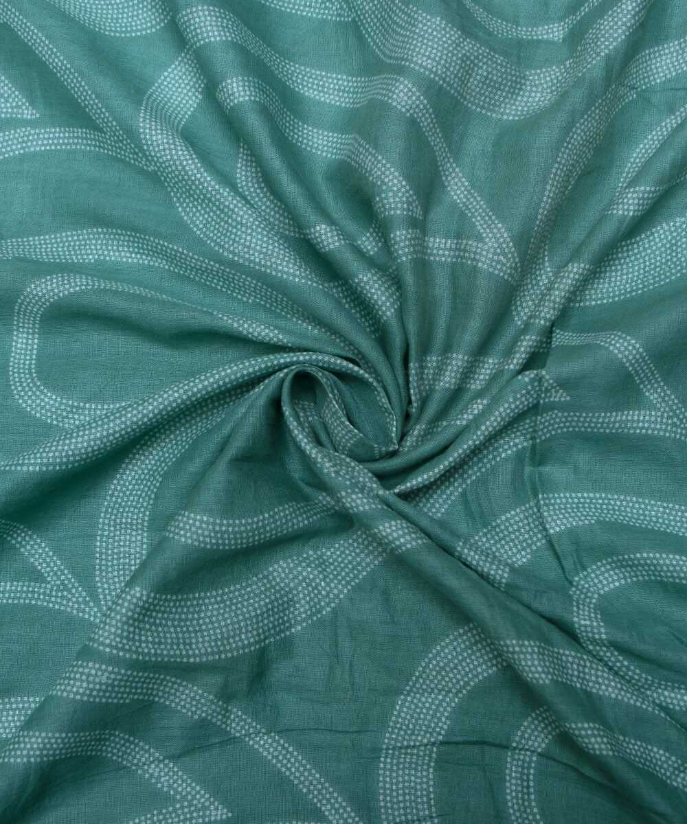 Sea Green Colour Paisley Print Mulmul Cotton Fabric