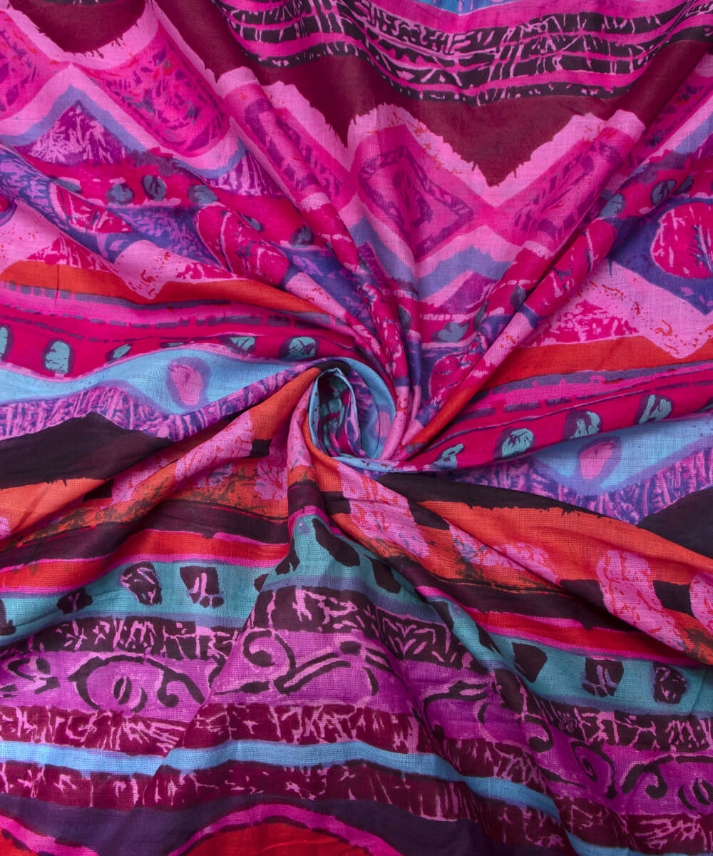Multi Colour Abstract Print Mulmul Cotton Fabric