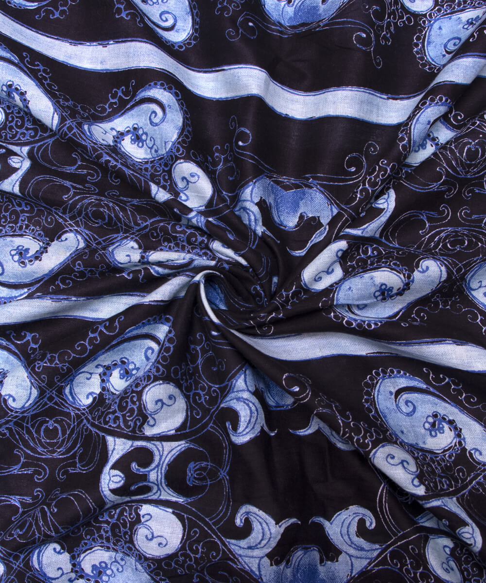 Black Colour Abstract Print Mulmul Cotton Fabric