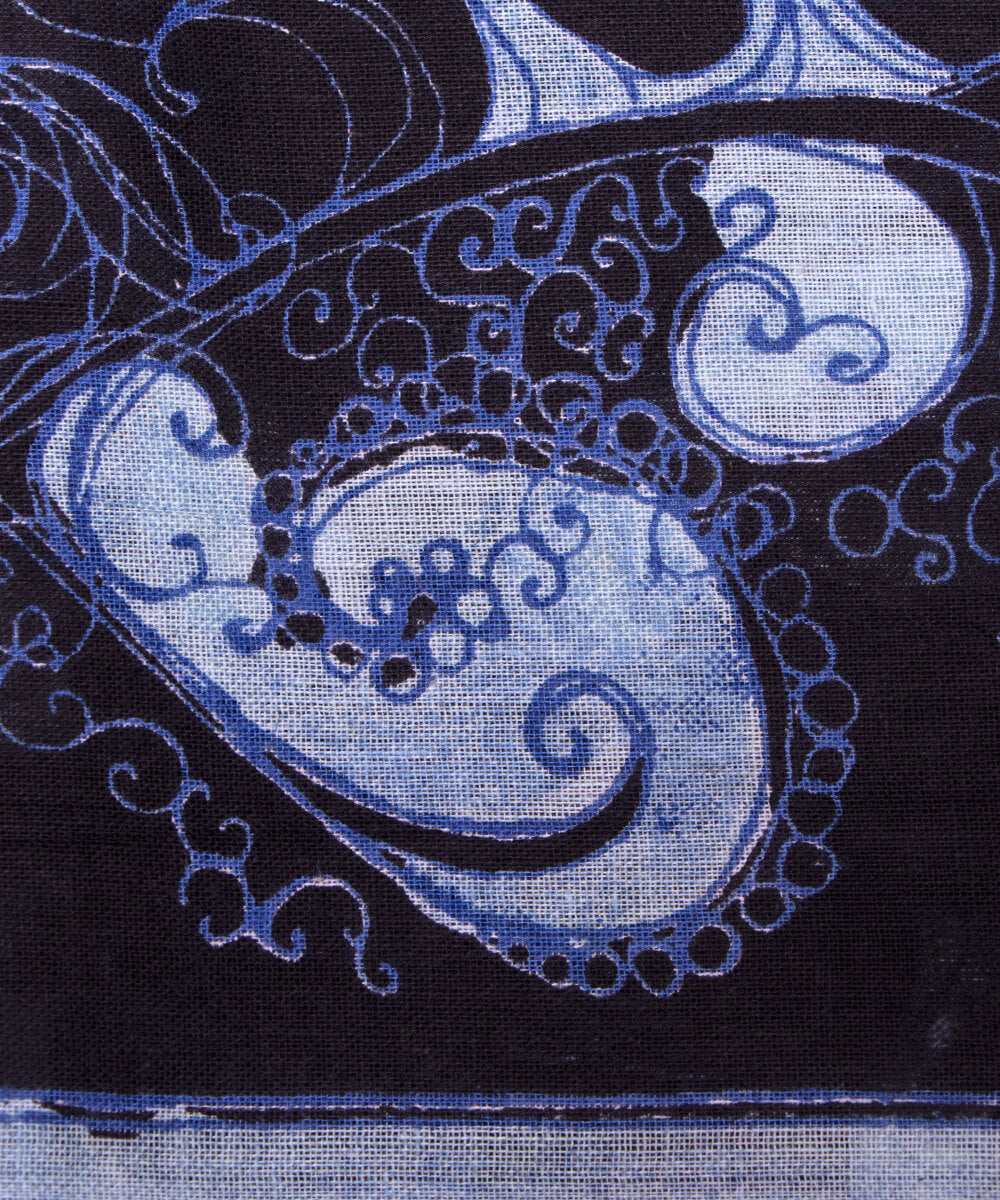 Black Colour Abstract Print Mulmul Cotton Fabric