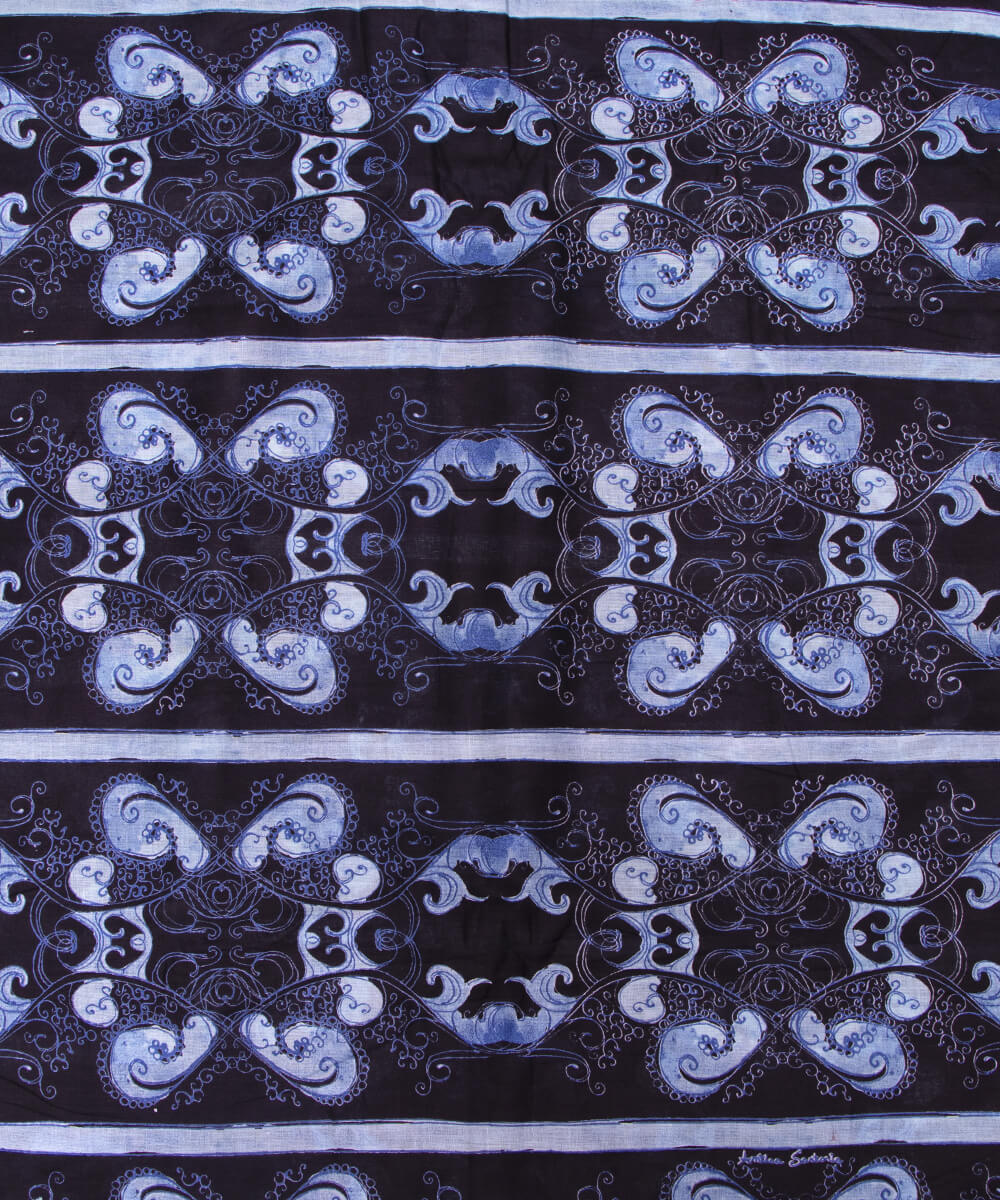 Black Colour Abstract Print Mulmul Cotton Fabric