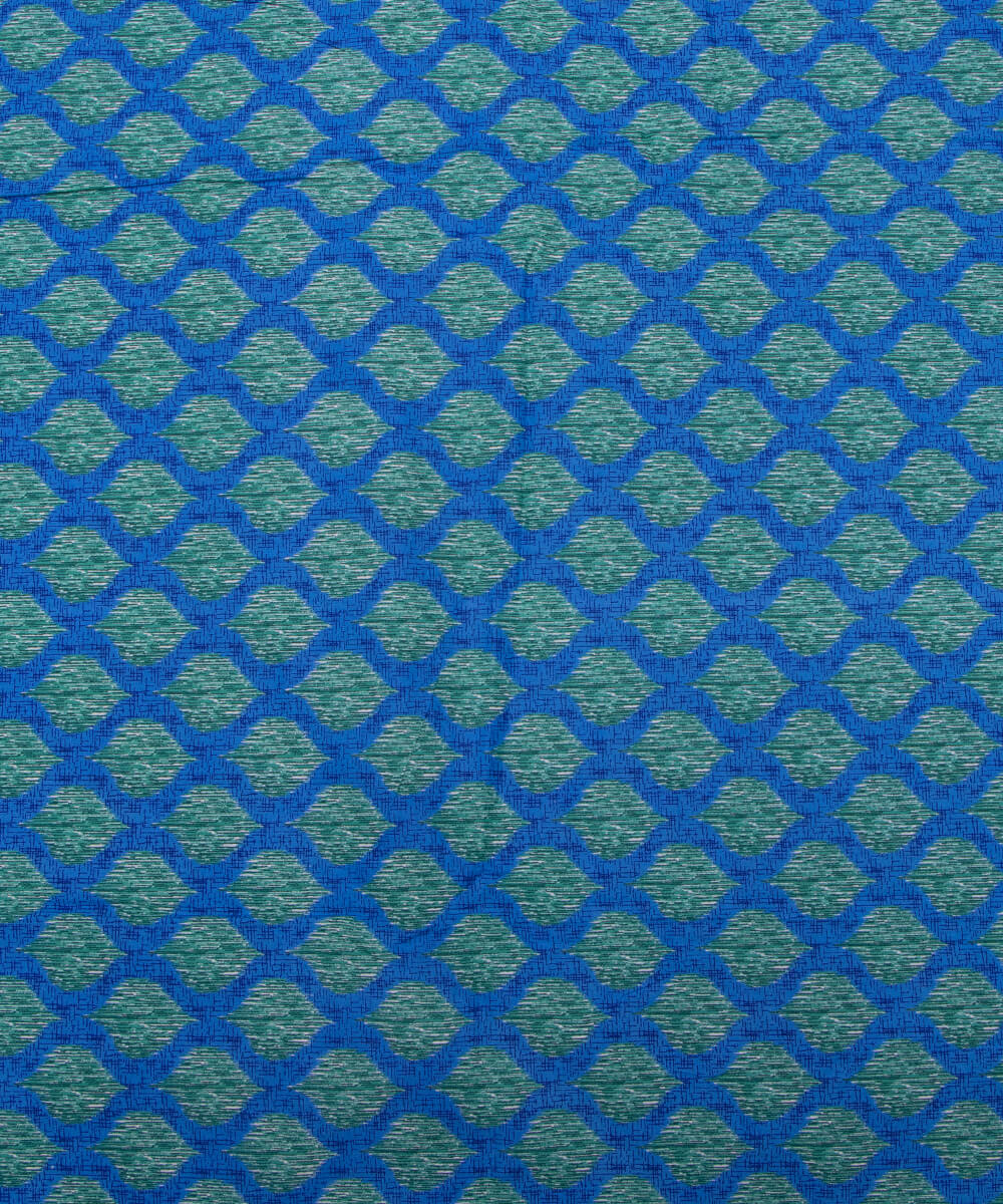 Blue Colour Leaf Print Cotton Fabric