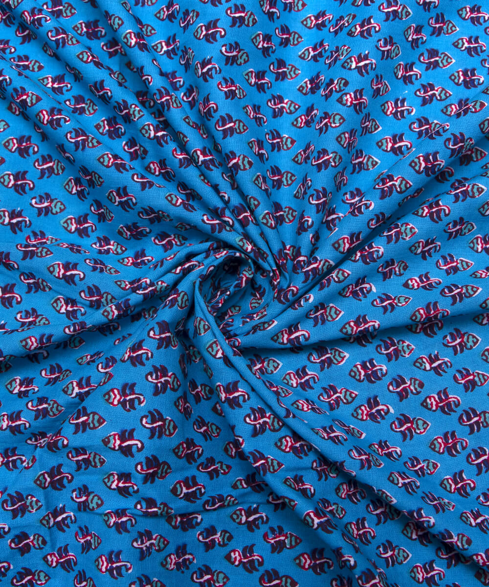 Blue Colour Butti Print Cotton Fabric