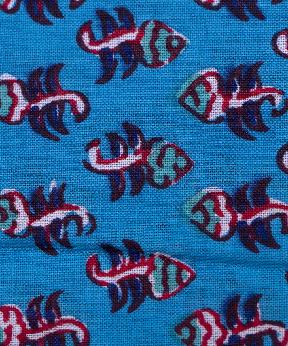 Blue Colour Butti Print Cotton Fabric