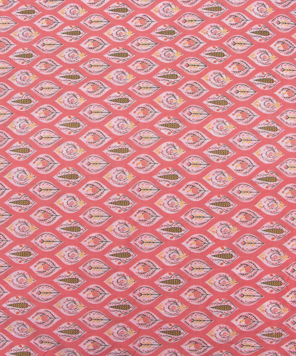 Peach Pink Colour Abstract Print Cotton Fabric