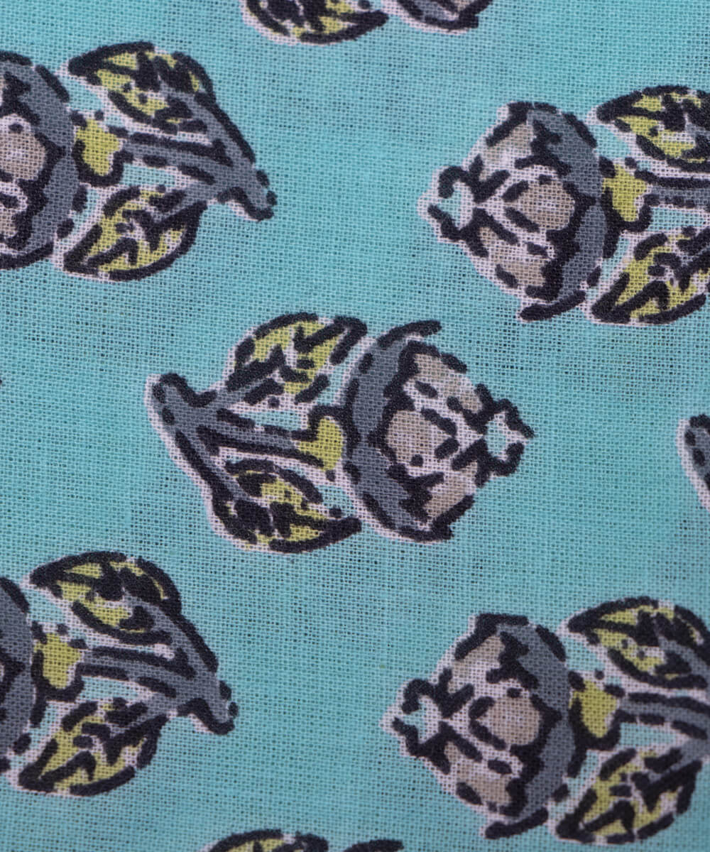 Sea Green Colour Buti Print Cotton Fabric